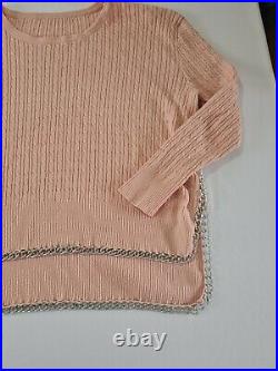 Ladies Jumper Unbranded Size M Long Sleeve Metal Chain Fringe Peach 4789