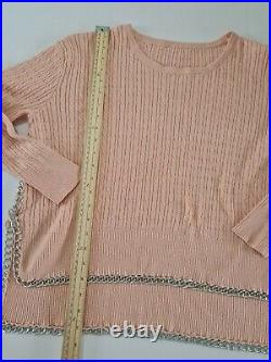 Ladies Jumper Unbranded Size M Long Sleeve Metal Chain Fringe Peach 4789