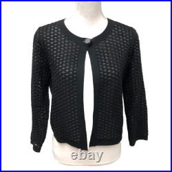 Lafayette 148 Cardigan Sweater Jumper Womens Medium Black 3/4 Sleeve Edgy Office