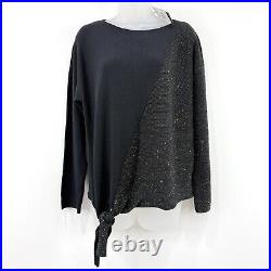 Lafayette 148 Sweater Womens M NWT Metallic Black Bateau Silk Blend Asymmetrical