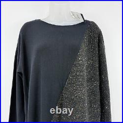 Lafayette 148 Sweater Womens M NWT Metallic Black Bateau Silk Blend Asymmetrical