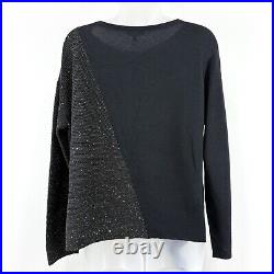 Lafayette 148 Sweater Womens M NWT Metallic Black Bateau Silk Blend Asymmetrical