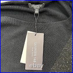 Lafayette 148 Sweater Womens M NWT Metallic Black Bateau Silk Blend Asymmetrical