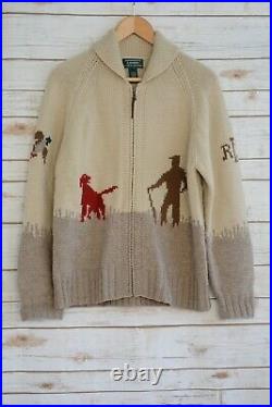 Lauren RALPH LAUREN Brown HUNTING hand-knit zip 100% Wool cardigan sweater, M