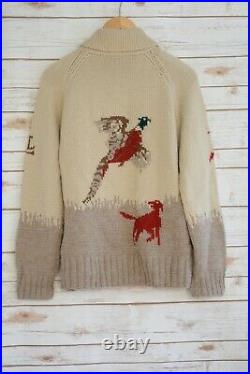 Lauren RALPH LAUREN Brown HUNTING hand-knit zip 100% Wool cardigan sweater, M