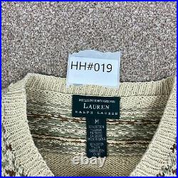 Lauren Ralph Lauren Sweater Womens M Medium Hand knitted Horses Scene Cotton Lin