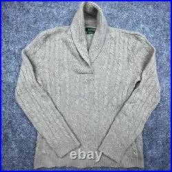 Lauren Ralph Lauren Sweater Womens Medium 100% Cashmere Tan Cable Knit High Neck