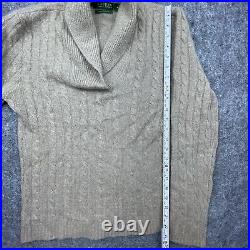 Lauren Ralph Lauren Sweater Womens Medium 100% Cashmere Tan Cable Knit High Neck