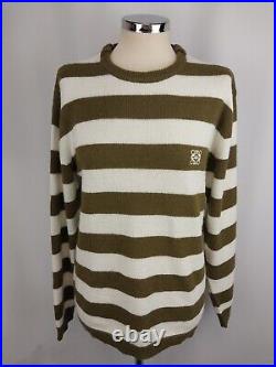 Loewe Women's Jumper Knit Sweater Long Sleeve Green And White Striped Size M
