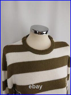 Loewe Women's Jumper Knit Sweater Long Sleeve Green And White Striped Size M