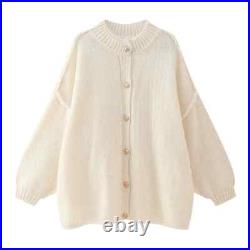 Loose Sweater for Women O-neck Metal Button Cardigan Single Breasted Coat Female
