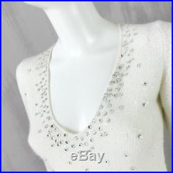 Loro Piana Women White CASHMERE Knit Diamanté Sequin Jumper Sweater Pullover 38
