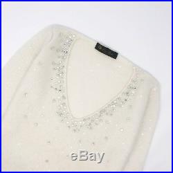 Loro Piana Women White CASHMERE Knit Diamanté Sequin Jumper Sweater Pullover 38