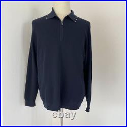 Loro Piana WoolSilk Navy Knit HalfZip Men's Sweater