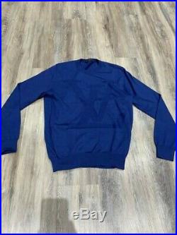 Louis Vuitton Mens Cotton Crew Neck Sweater LV Logo Blue Pullover Sz M