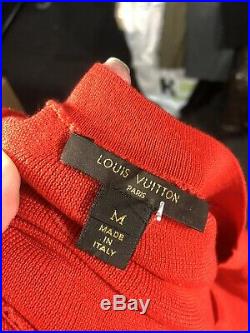 Louis Vuitton RARE lipstick red wool silk mix sweater dress w pleated skirt M