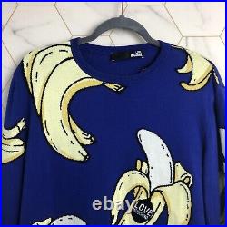 Love Moschino Jumper Sweater UK Medium 38 Blue Banana Pattern Cotton