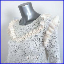 LoveShackFancy Sweater Natalie Cream Ruffled Pointelle Knit Size Medium