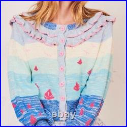 Loveshackfancy Myers Cardigan in Blue Splendor knitted Sweater Medium