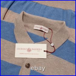 Luciano Barbera NWT Knit Polo Sweater Size 50 US M in Blue & Tan Stripes Cotton