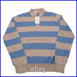 Luciano Barbera NWT Knit Polo Sweater Size 50 US M in Blue & Tan Stripes Cotton