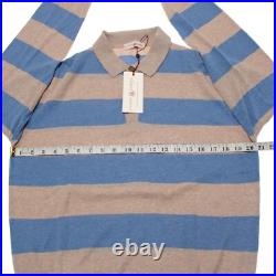 Luciano Barbera NWT Knit Polo Sweater Size 50 US M in Blue & Tan Stripes Cotton