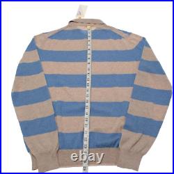 Luciano Barbera NWT Knit Polo Sweater Size 50 US M in Blue & Tan Stripes Cotton