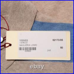 Luciano Barbera NWT Knit Polo Sweater Size 50 US M in Blue & Tan Stripes Cotton