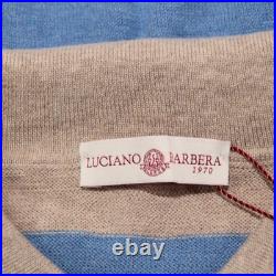 Luciano Barbera NWT Knit Polo Sweater Size 50 US M in Blue & Tan Stripes Cotton