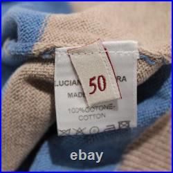 Luciano Barbera NWT Knit Polo Sweater Size 50 US M in Blue & Tan Stripes Cotton