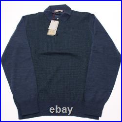 Luciano Barbera NWT Knit Polo Sweater Size 50 US Medium in Blue/Green 100% Wool
