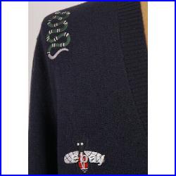 M NEW $1480 GUCCI Mens Blue Wool BEE SNAKE PANTHER Fine Knit SWEATER CARDIGAN