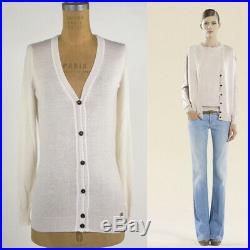 M NEW $895 GUCCI Ivory 100% CASHMERE Fine Knit V-Neck Cardigan SWEATER Top NWT