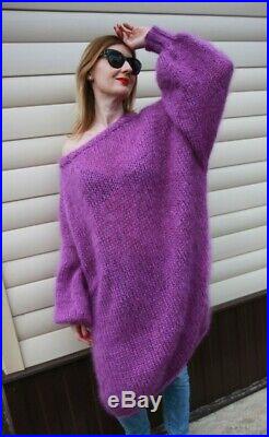 M-XXL Premium Longhair Mohair Sweater Dress hand knit Purple Jane Rodas