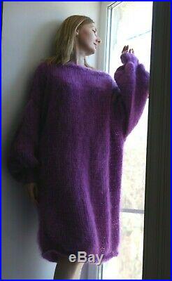 M-XXL Premium Longhair Mohair Sweater Dress hand knit Purple Jane Rodas