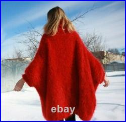 M-XXXL Italian Premium Mohair Sweater Removable neck hand knit Hot Red