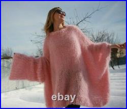 M-XXXL Italian Premium Mohair Sweater Removable neck hand knit Light Pink