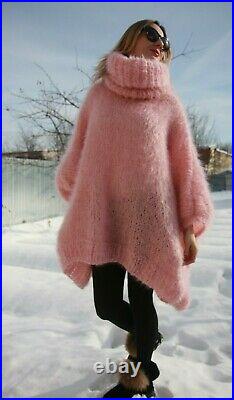 M-XXXL Italian Premium Mohair Sweater Removable neck hand knit Light Pink