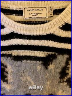 MAISON KITSUNE Rare Stripe Fox Intarsia Sweater Women's Large Medium