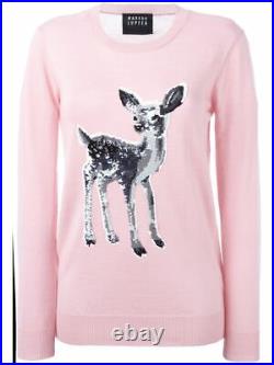 MARKUS LUPFER Natalie pink fawn deer sequin embellished jumper sweater top M NWT