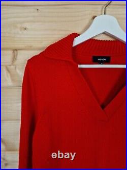 ME + EM Womens Red 100 % Merino Wool Jumper Sweater V-Neck Size Medium UK12-14