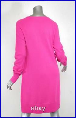MICHAEL KORS Neon Pink Long Raglan Sleeve Wool Blend Tunic Sweater Dress M