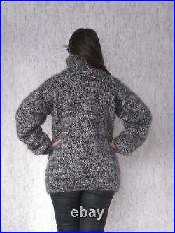 MOHAIR Hand Knitted BLACK & WHITE Sweater Turtleneck Pullover Jumper Soft? 1515