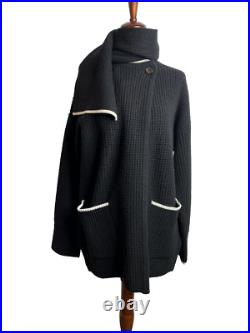 Madewell $198 Womens Merino Wool-Blend Scarf Sweater Jacket Black Size M NT607