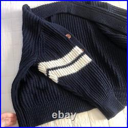 Madhappy Alumni Chunky Knit Cardigan Sweater Blue White stripe Size M, NWOT READ