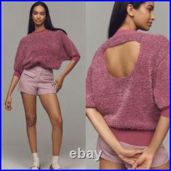 Maeve Anthropologie Violetta Pink Tinsel Short Sleeve Sweater Medium New NWT HTF