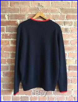 Maison Kitsune Men's Sweater 100% Lambswool, Navy Blue Medium