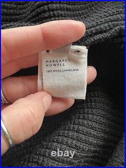 Margaret Howell Cardigan Size M Black 100% Wool Longline Button Down V Neck