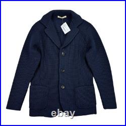 Maurizio Baldassari Mens Wool Barley Stitch Swacket Sweater Navy Blue M (EU 50)