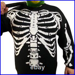 Men Relaxed Pullover Jumper Urban Streetwear Loose Sweater Skeleton Black Unisex